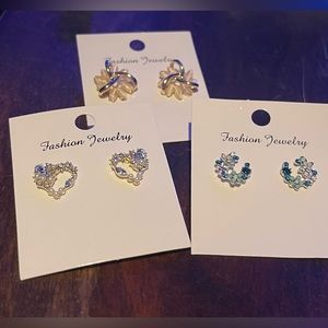 Lot of 3- Gorgeous earrings with accents of pearls and blue gems